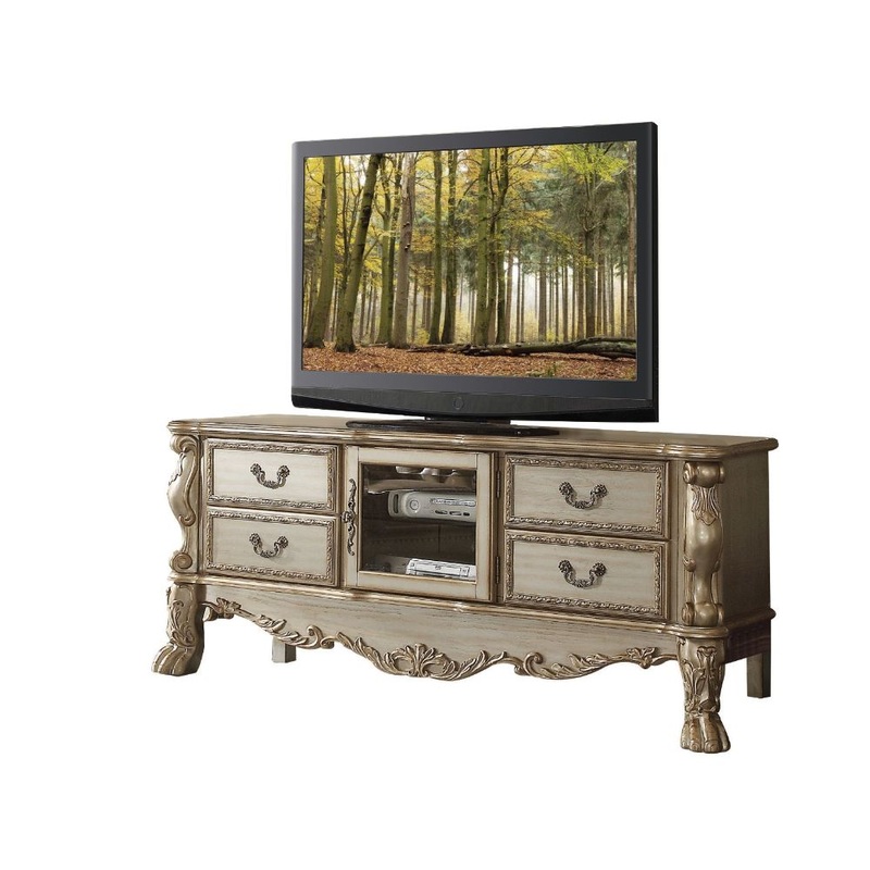 ACME Dresden Gold Patina Bone TV Stand Model 91333