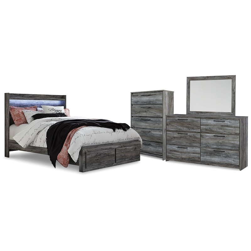 Baystorm Queen Storage Bed, Dresser, Mirror and Chest