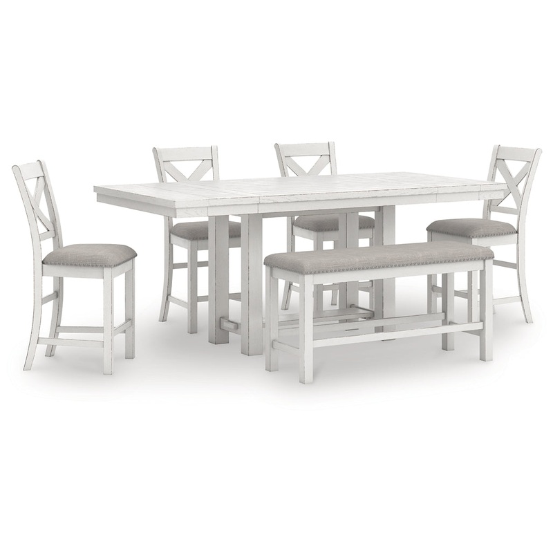 Robbinsdale Counter Height Dining Table, 4 Barstools and Bench