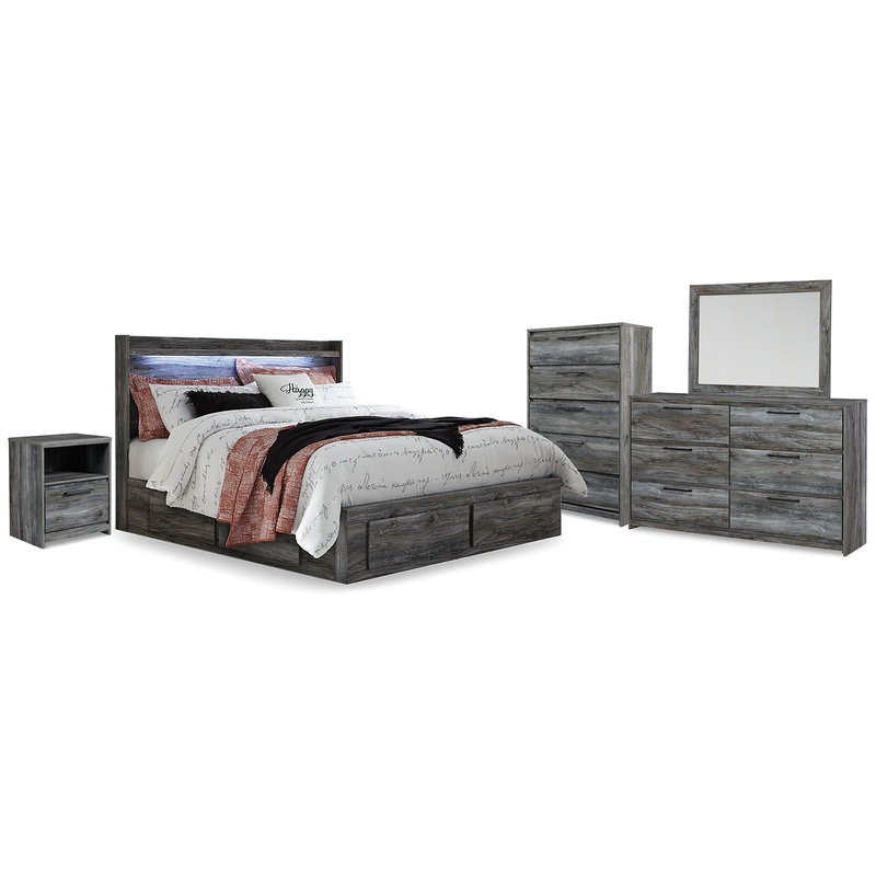 Baystorm King Storage Bed, Dresser, Mirror, Chest and Nightstand