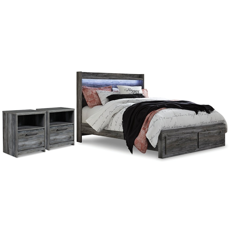 Baystorm Queen Panel Storage Bed and 2 Nightstands