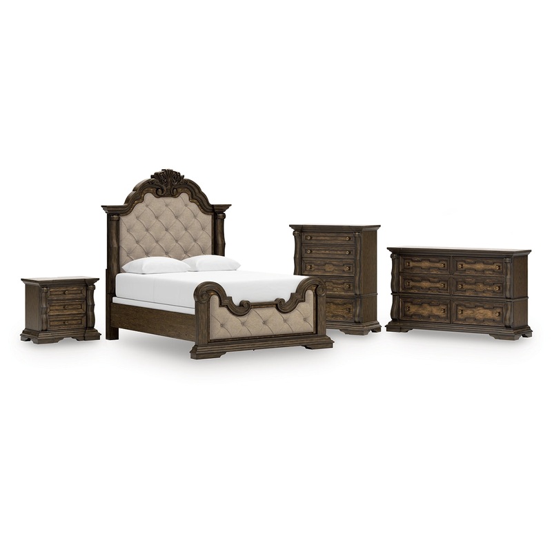 Maylee Queen Upholstered Bed, Dresser, Chest and Nightstand