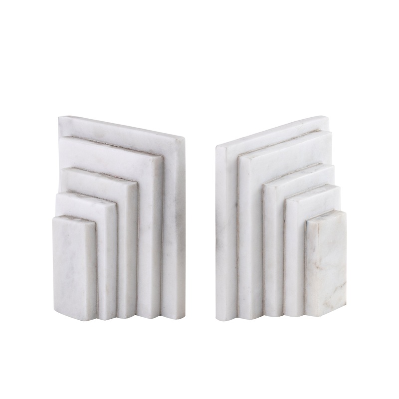 Tecumseth White Marble Finish Bookend Set Of 2