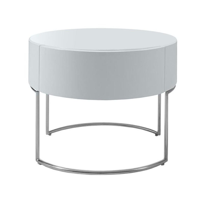 Modern Liv White Lacquer Round Nightstand  Model VGWCGACG04