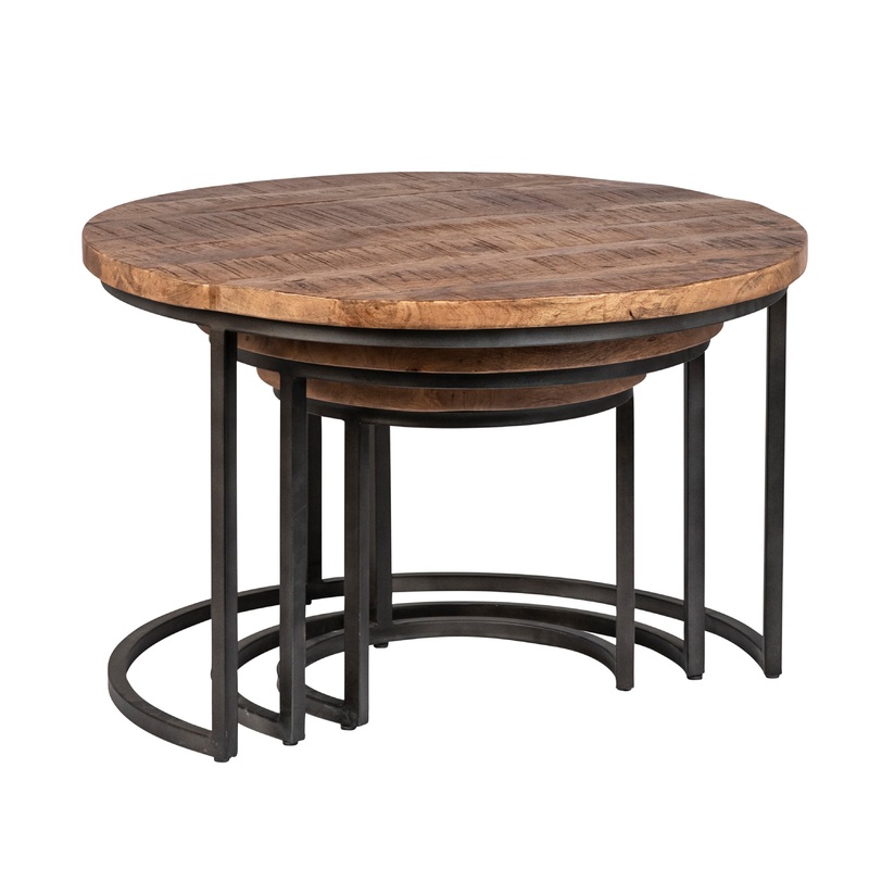Shelby Medium Brown Sealed Finish and Gunmetal Base Nesting Tables