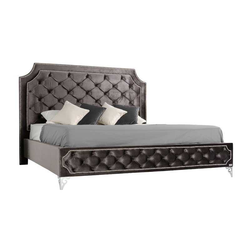 Leilah Transitional Tufted Fabric Bed Model VGKNLEILAH-GREY