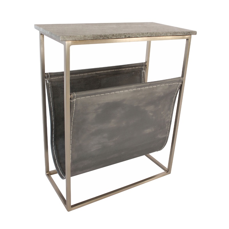 Aksi Nickel Finish with Grey Marble and Antique Black Leather Magazine Table