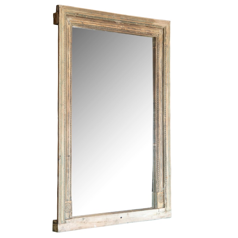 Antique Bleached Farm House Door Frame Mirror