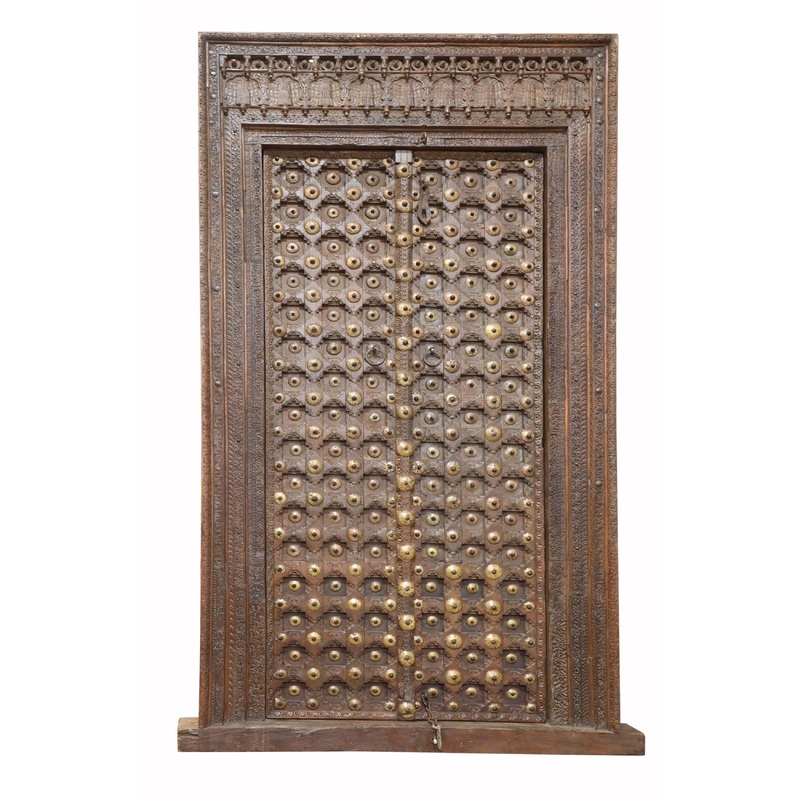 Antique Dark Brown Door Set On Frame