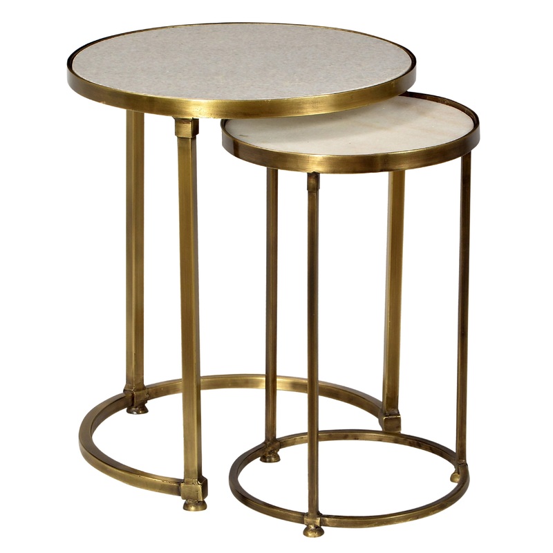 Clifford Brass Finish and Natural White Marble Nesting Tables