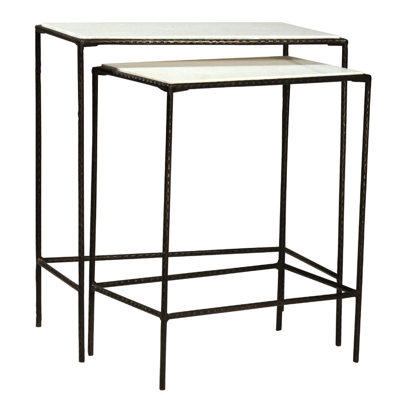 Miro Antique Gunmetal Finish and White Marble Nesting Tables