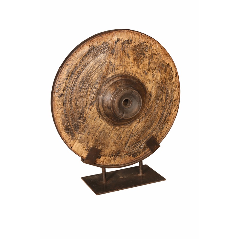 Wood Distressed Antique Finish Figure On Stand