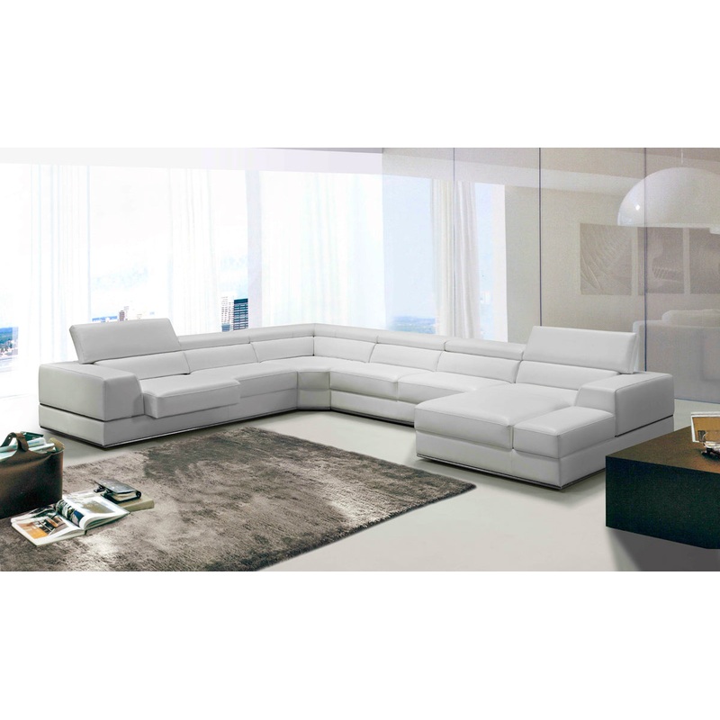 Divani Casa Pella Modern White Italian Leather U Shaped Sectional Sofa Model VGCA5106-WHT