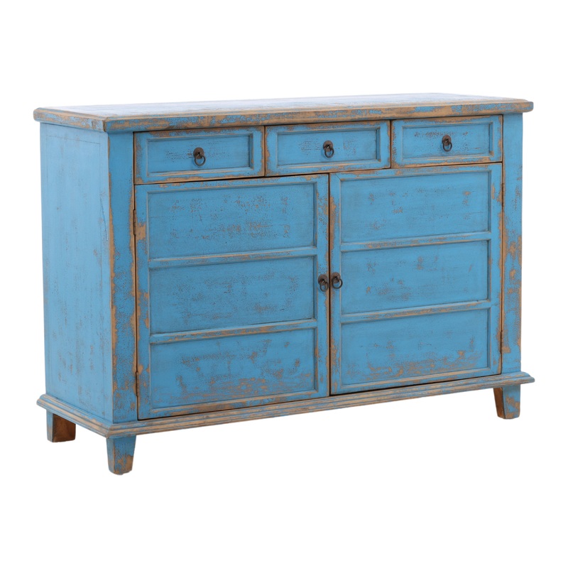 Antique Broken Blue Chinese Cabinet