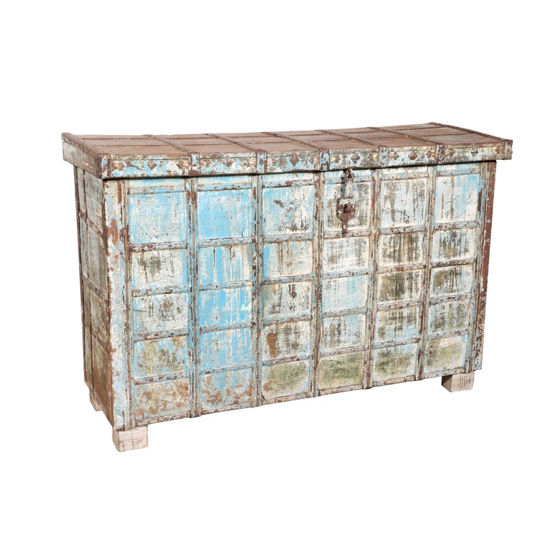 Antique Distressed Blue Trunk Console
