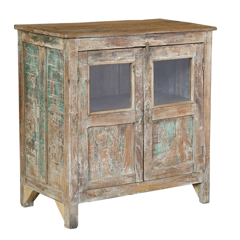 Antique Distressed Painted and Sealed Finish Low Cabinet
