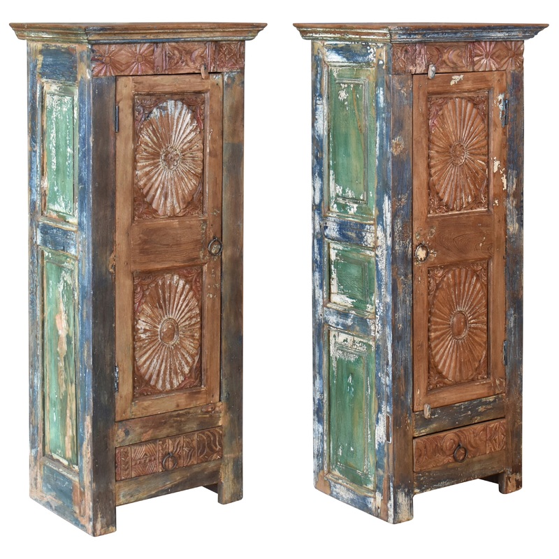 Wooden Hand Painted Finish Single Door Cabinet