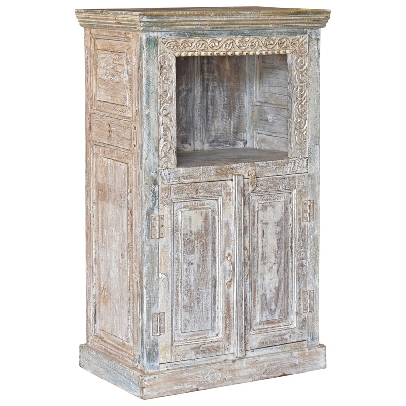 Wooden Old World Distressed Painted Finish Cabinet