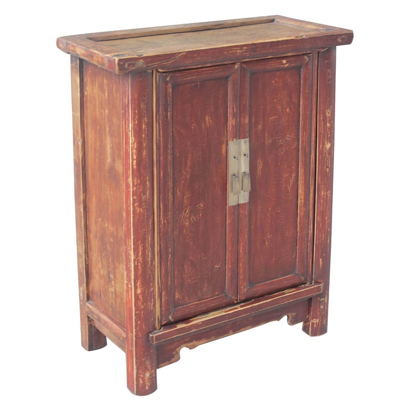 Antique Distressed Painted and Waxed Finish Chinese Cabinet
