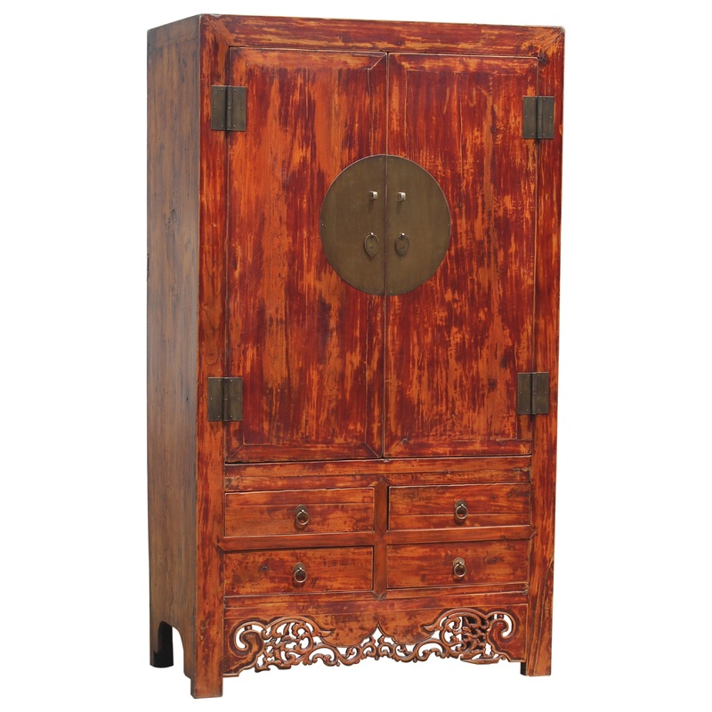 Antique Laquered Sealed Finish Chinese Cabinet