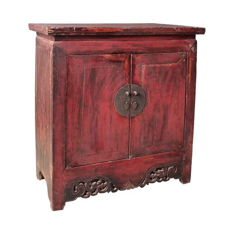 Antique Original Painted And Lacquered Finish Chinese Cabinet