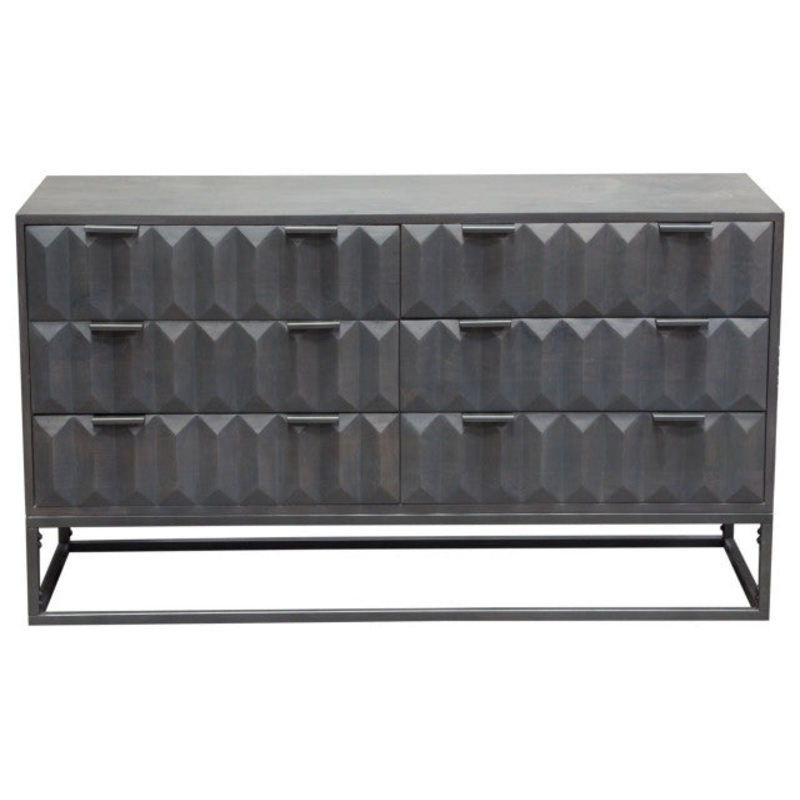 Spectrum 6-Drawer Solid Mango Wood Dresser, Smoke Gray, Gun Metal Finished Legs By Diamond Sofa