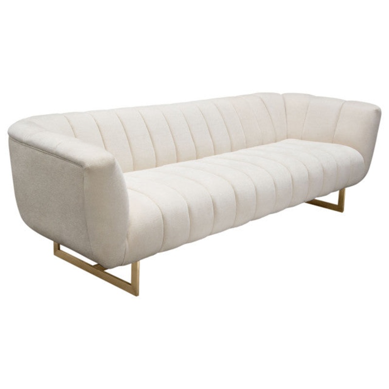 Venus Cream Fabric Sofa With Contrasting Pillows and Gold Finished Metal Base By Diamond Sofa