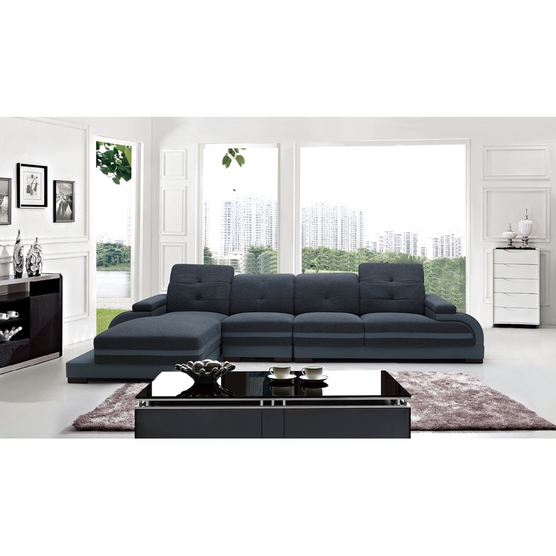 Divani Casa 5132 Modern Blue Fabric & Grey Bonded Leather Sectional Sofa Model VGEV-SP-5132