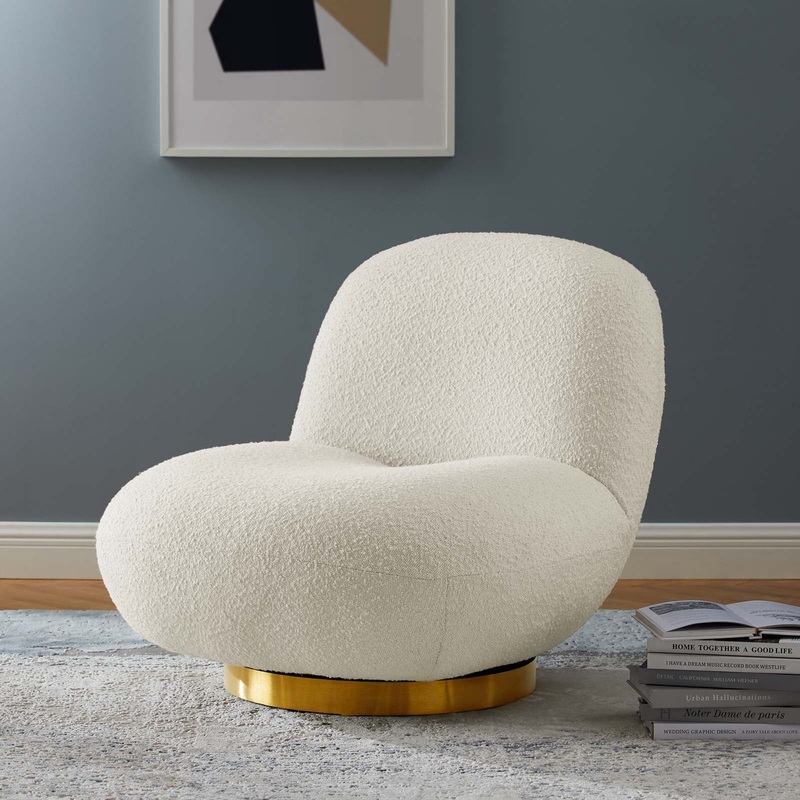 Kindred Boucle Upholstered Swivel Chair Modway Model: EEI-5485-GLD-IVO