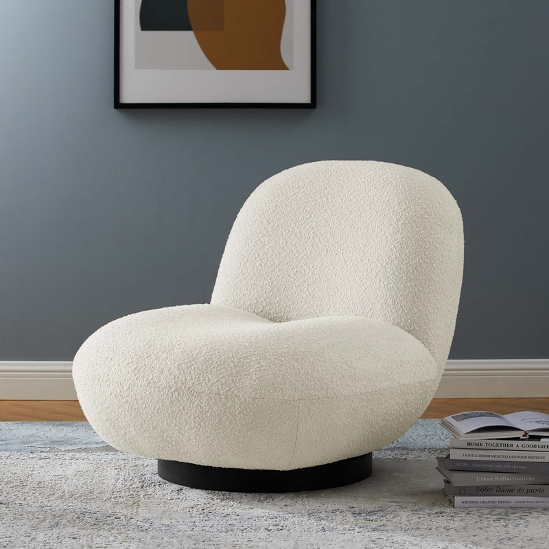 Kindred Boucle Upholstered Swivel Chair Modway Model: EEI-5486-BLK-IVO