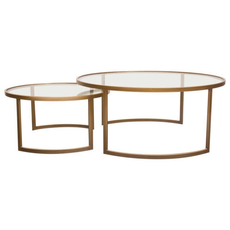 Lane 2PC Round Nesting Set in Brushed Gold Frame Clear Tempered Glass Tops By Diamond Sofa