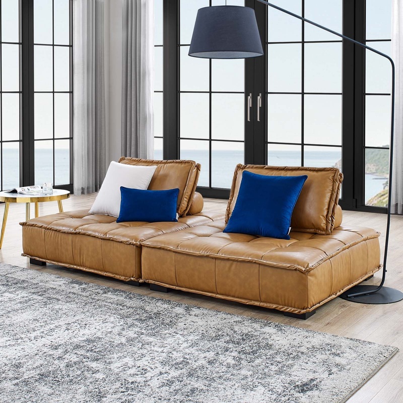 Saunter Tufted Vegan Leather Vegan Leather 2-Piece Loveseat Modway Model: EEI-5205-TAN