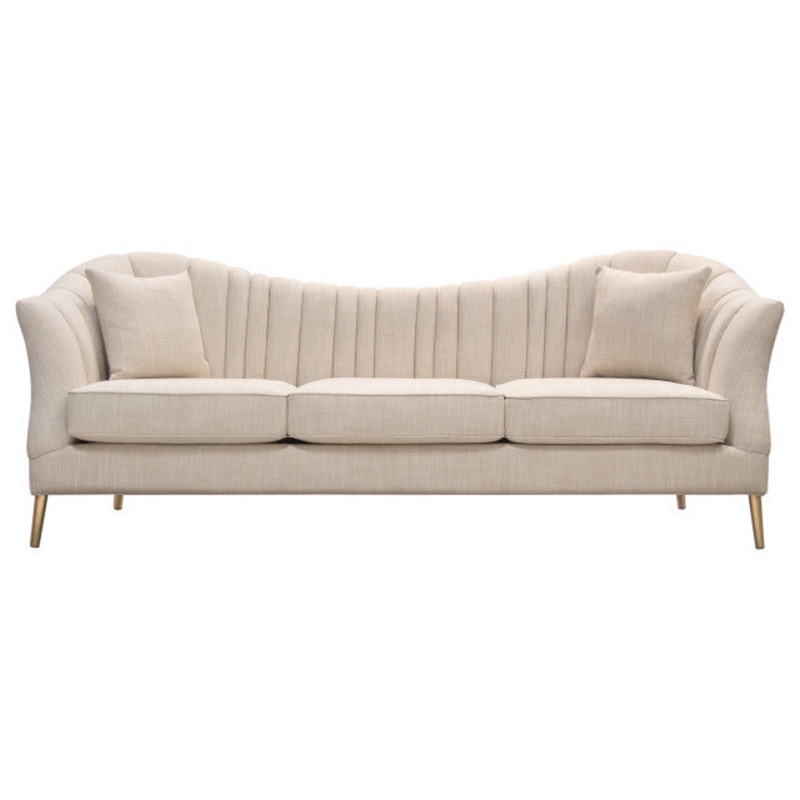 Ava Sofa in Sand Linen Fabric Gold Leg By Diamond Sofa
