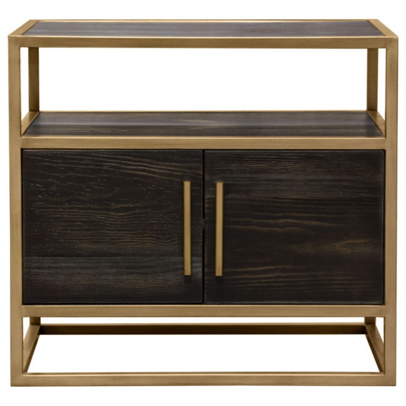 Empire 2-Door End Table in Dark Brown Veneer Hand brushed Gold Metal Frame By Diamond Sofa