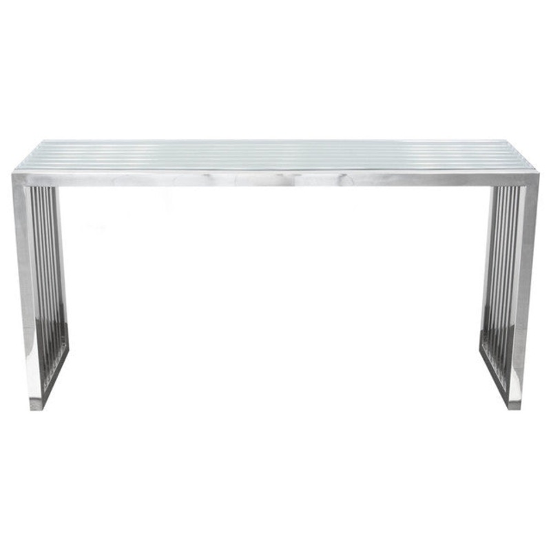 Soho Rectangular Stainless Steel Console Table With Tempered Glass Top By Diamond Sofa