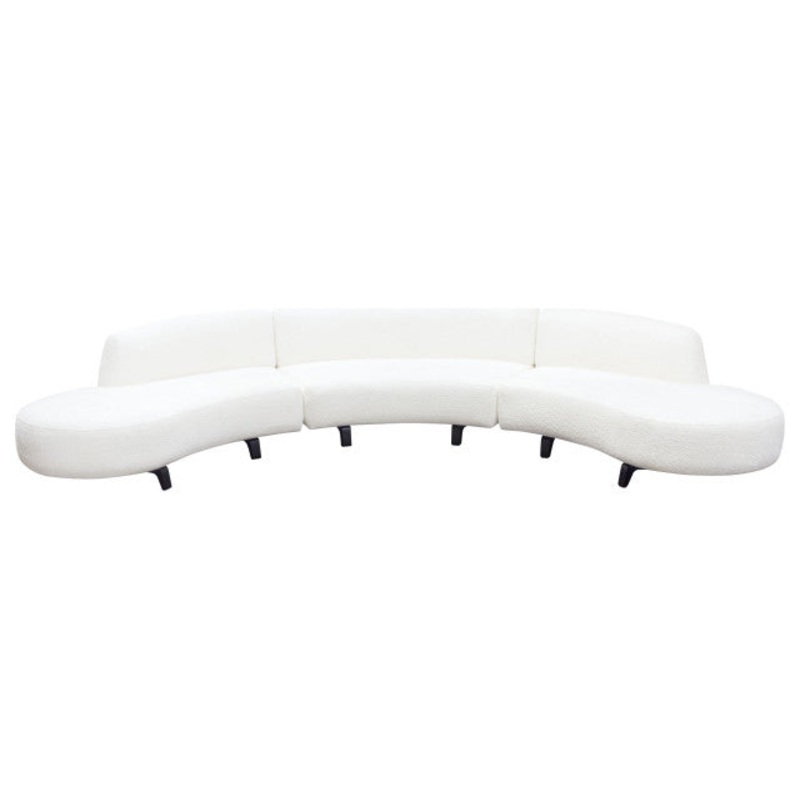 3 Piece Modular Curved Armless Sofa, 2 Chaises, Faux White Shearling By Diamond Sofa