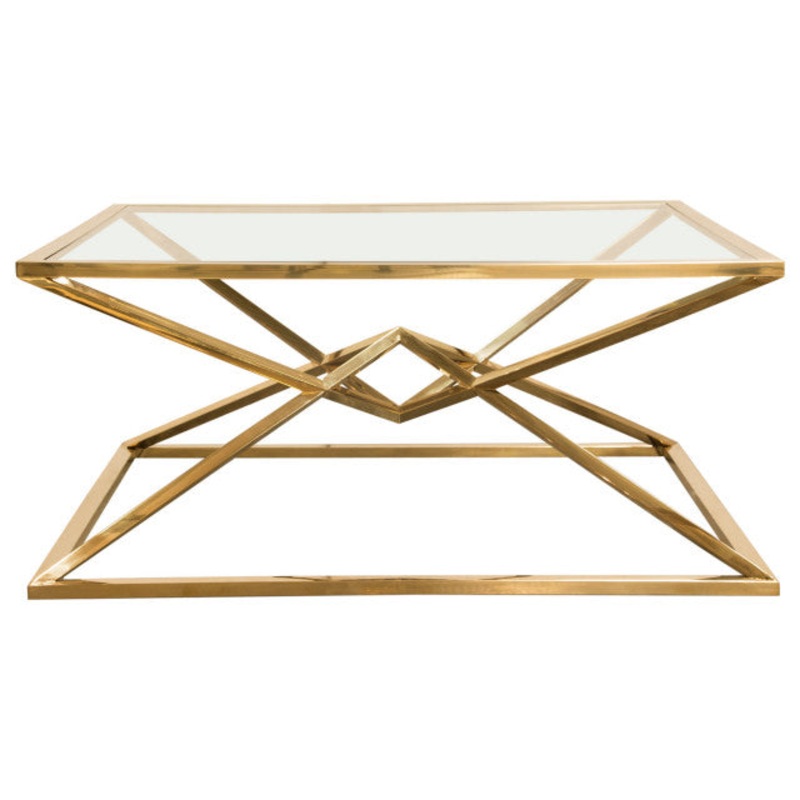 40-40 Square Glass Coffee Table Stainless Steel Gold Frame By Diamond Sofa