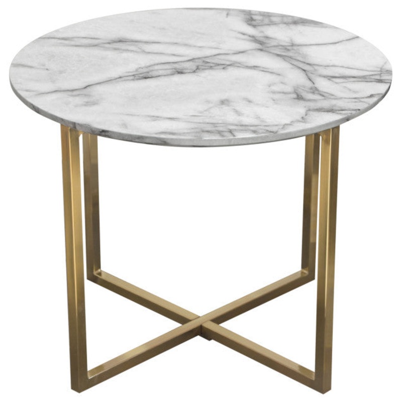 Vida 24 Round End Table With Faux Marble Top and Brushed Gold Metal Frame By Diamond Sofa