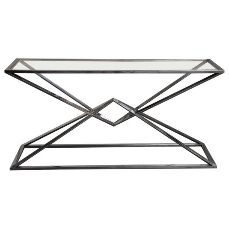 59-18 Rectangular Glass Stainless Steel Console Table Black Finish By Diamond Sofa