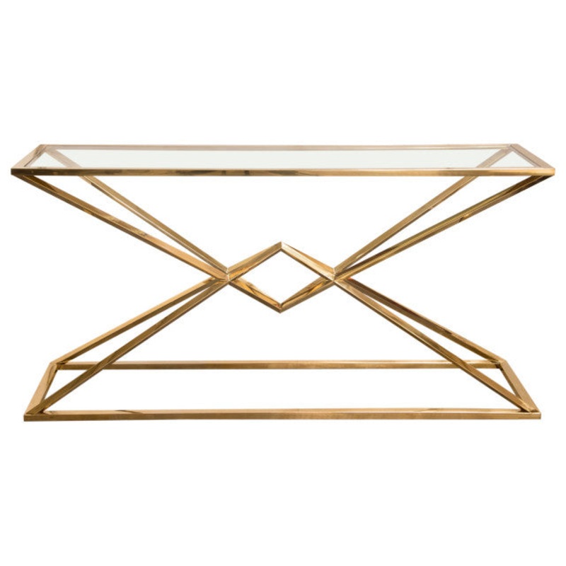 59-18 Rectangular Long Gold Console Table Tempered Glass Top By Diamond Sofa