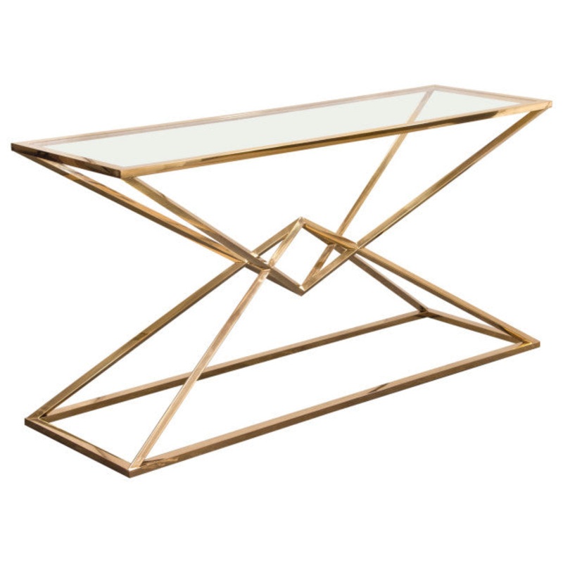 Aria Square Console Table With Metal Base, Gold By Diamond Sofa