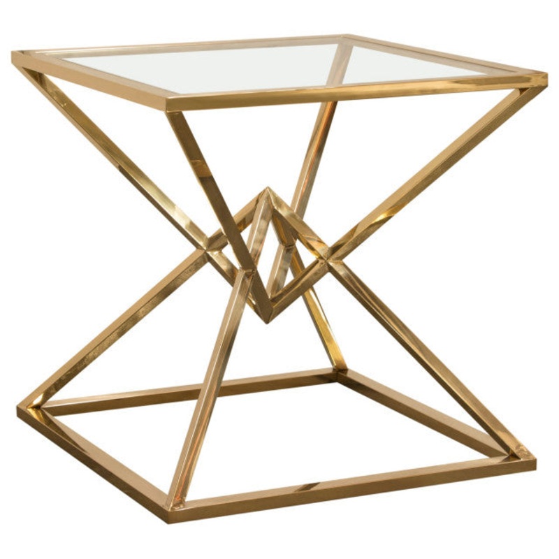 Aria Square End Table With Metal Base, Gold By Diamond Sofa