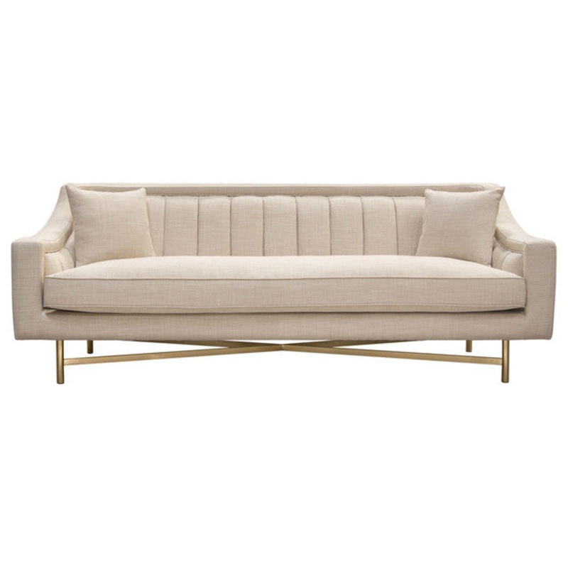 Diamond Sofa Croft Fabric Sofa, Sand Linen Fabric, Gold Metal Criss-Cross Frame By Diamond Sofa