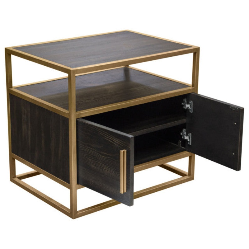 Empire 2-Door End Table With Gold Metal Frame, Dark Brown By Diamond Sofa