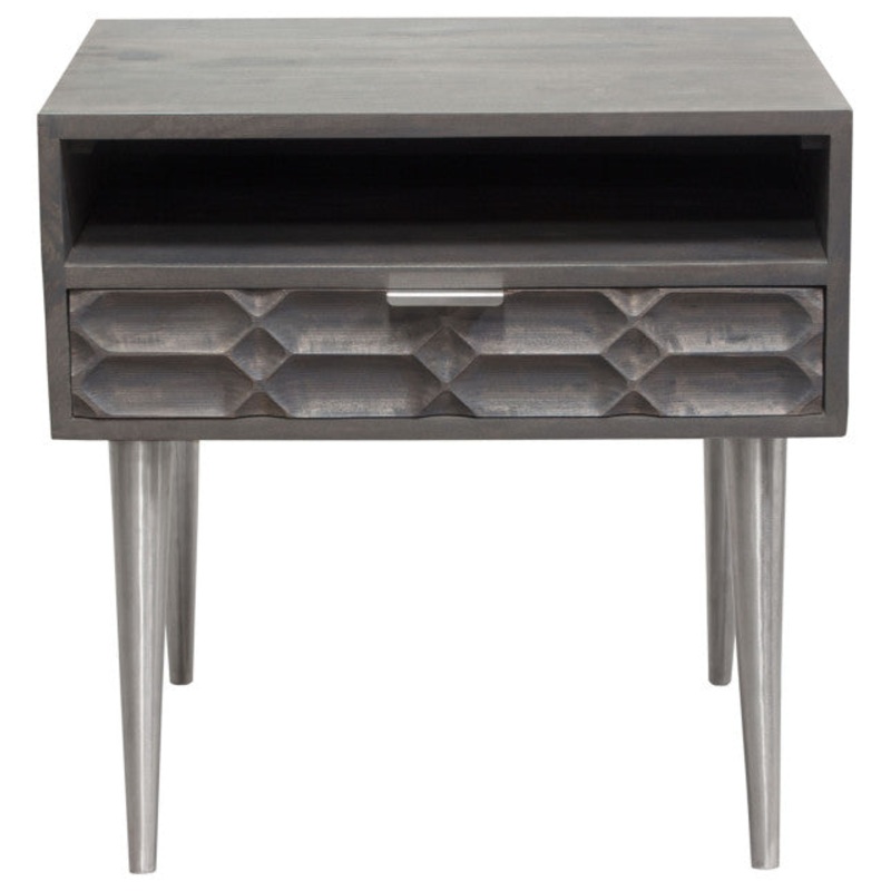 Petra Solid Mango Wood 1-Drawer Accent Table in Smoke Grey Finish Nickel Legs By Diamond Sofa