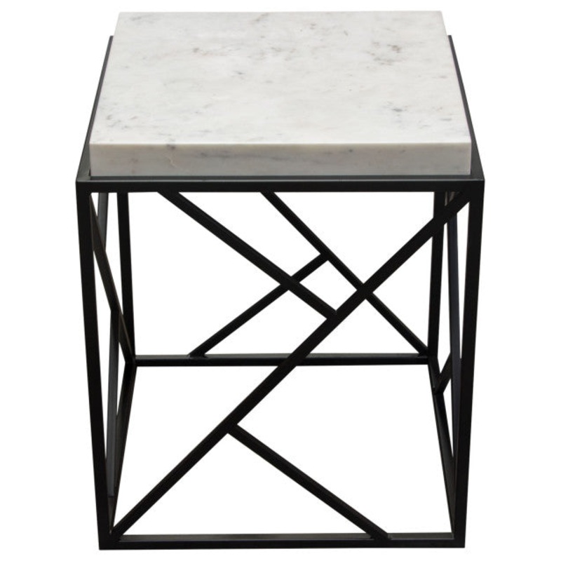 Plymouth Square Accent Table With Genuine Gray Marble Top & Black Metal Base By Diamond Sofa