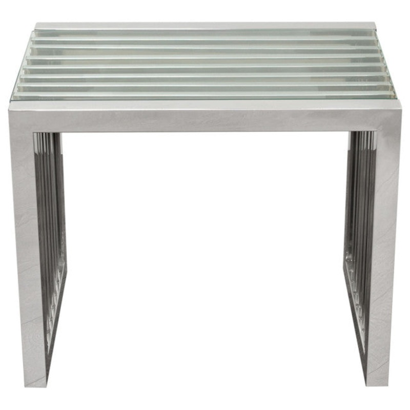 SOHO Rectangular Stainless Steel End Table Clear, Tempered Glass Top By Diamond Sofa