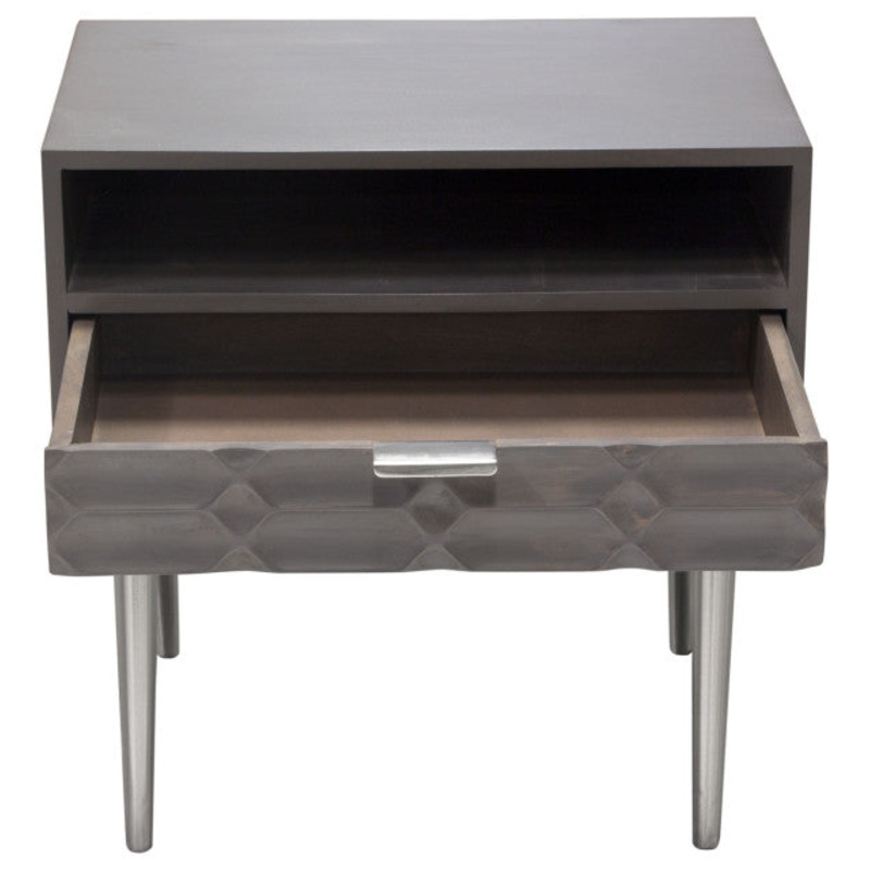 Solid Mango Wood 1-Drawer Accent Table, Smoke Gray Finish With Nickel Legs By Diamond Sofa
