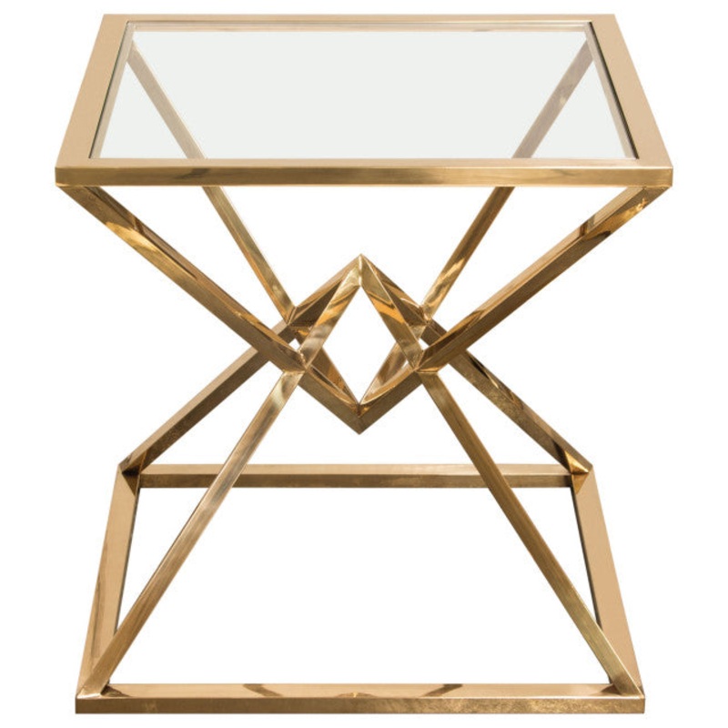Steel End Table With Polished Gold Finish Base, Clear, Tempered Glass Top By Diamond Sofa