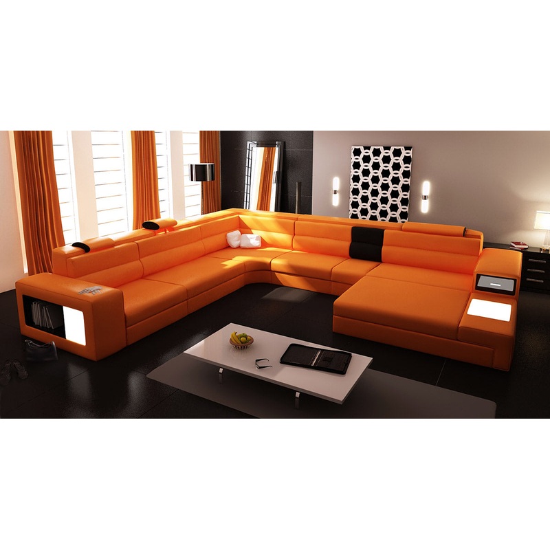 Bonded Leather Polaris Orange Leather Sectional Sofa Model VGEV5022-OR-BL